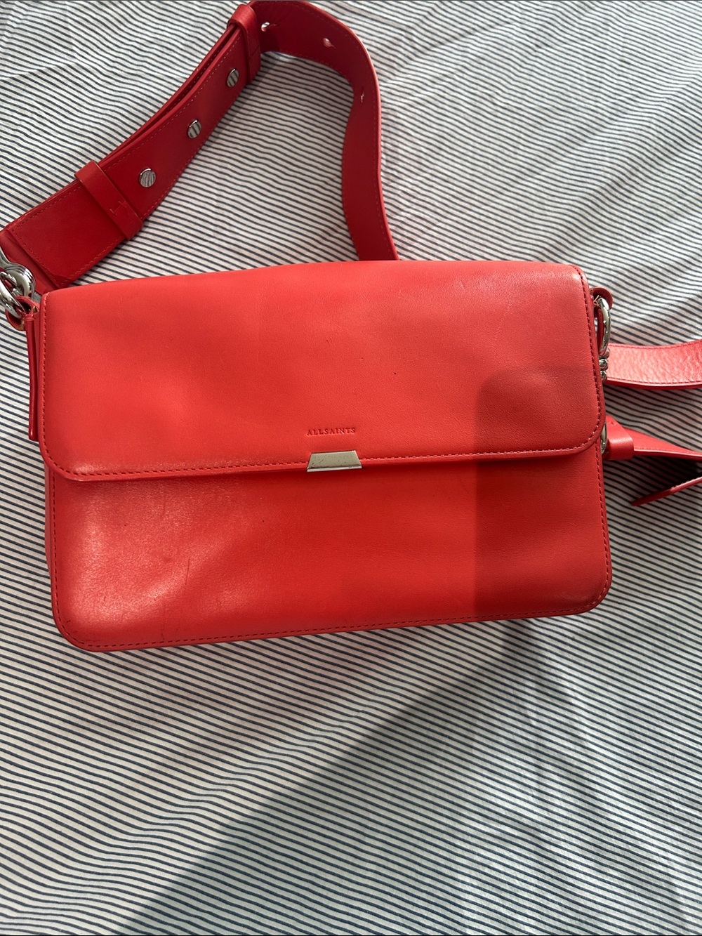 All Saints Coral Pink Captain  Leather Flap Crossbody Bag